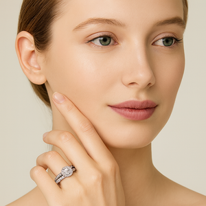 Round Moissanite Halo Split Band Ring - PEACORA