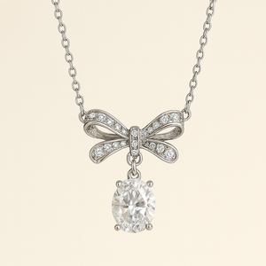 Oval Crystal Bow Necklace - PEACORA