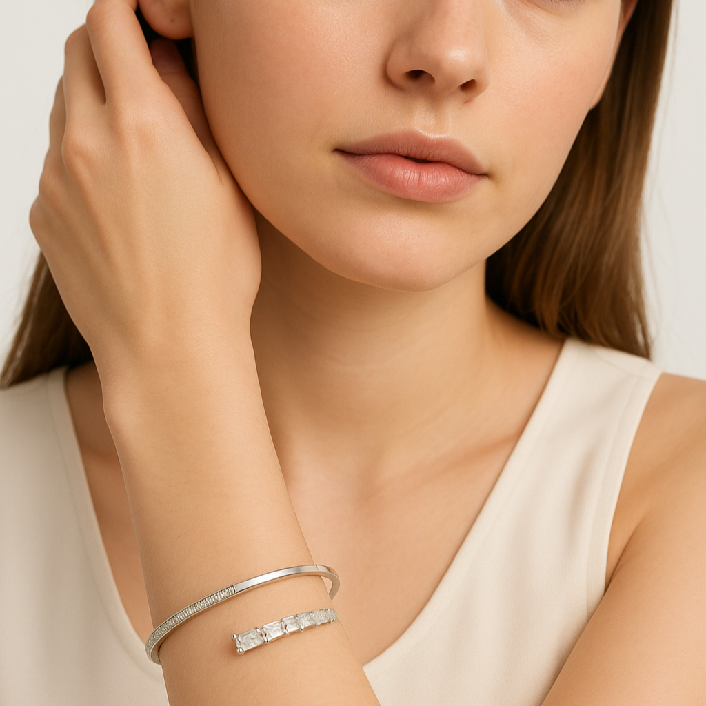 Lustrous Charm Open Elegance Statement Bangle - PEACORA
