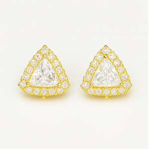 Gold Triangular Halo Stud Earrings - PEACORA