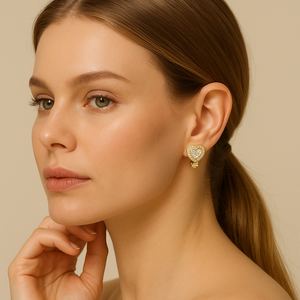 Golden Heart Crystal Clip On Earrings - PEACORA