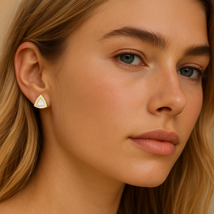 Gold Triangular Halo Stud Earrings - PEACORA