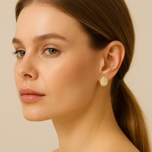 Gold Teardrop Halo Stud Earrings - PEACORA