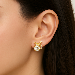 Golden Box & Bow Earrings - PEACORA