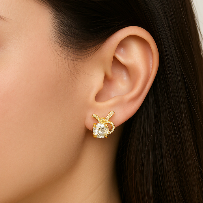 Golden Box & Bow Earrings - PEACORA