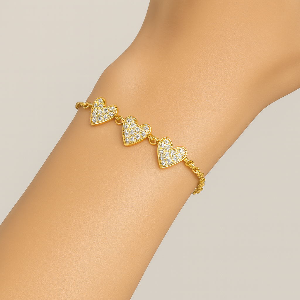 Cascading Hearts Gold Vermeil Bracelet - PEACORA