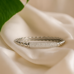 Silver Glow Beaded Bangle - PEACORA