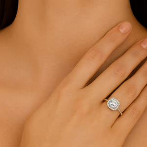 Cushion Halo Classic Moissanite Ring - PEACORA