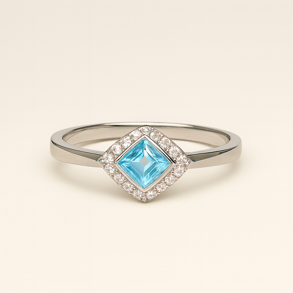 Aquamarine Princess Cut Ring - PEACORA