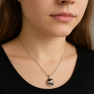 Black Silver Crystal Pendant Necklace - PEACORA