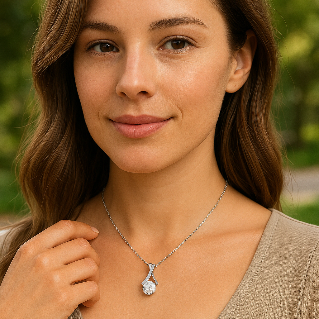 Silver Moissanite Wave Pendant Necklace - PEACORA