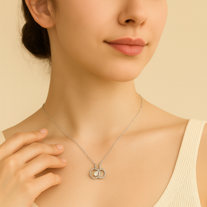 Silver Double Circle Pendant Necklace - PEACORA