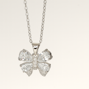 Silver Crystal Butterfly Pendant Necklace - PEACORA