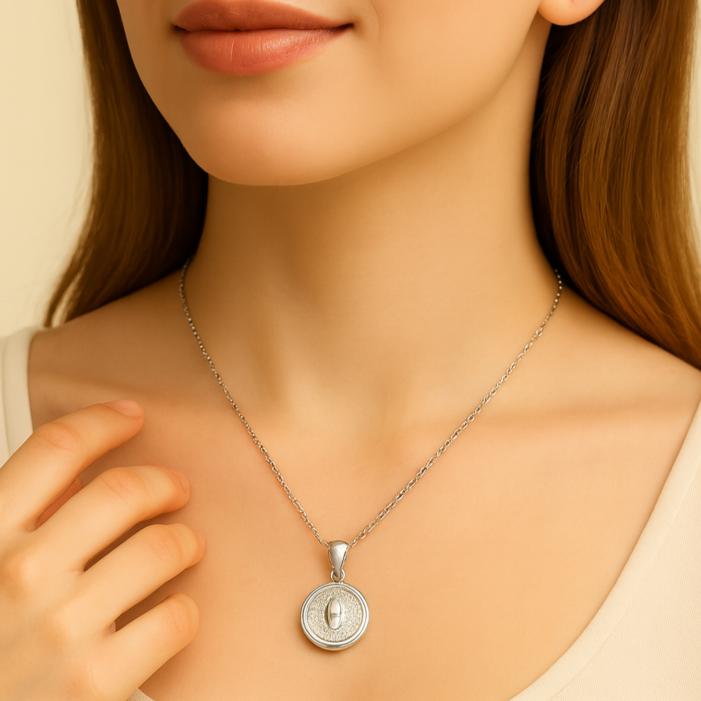 Silver Crystal Medallion Pendant Necklace - PEACORA