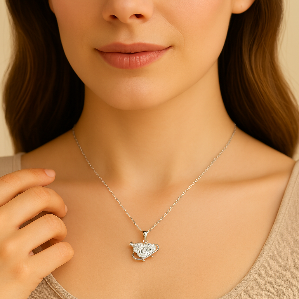 Silver Planet Heart Crystal Pendant Necklace - PEACORA