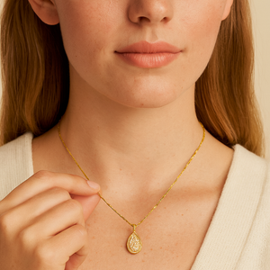Golden Pavé Teardrop Pendant Necklace - PEACORA