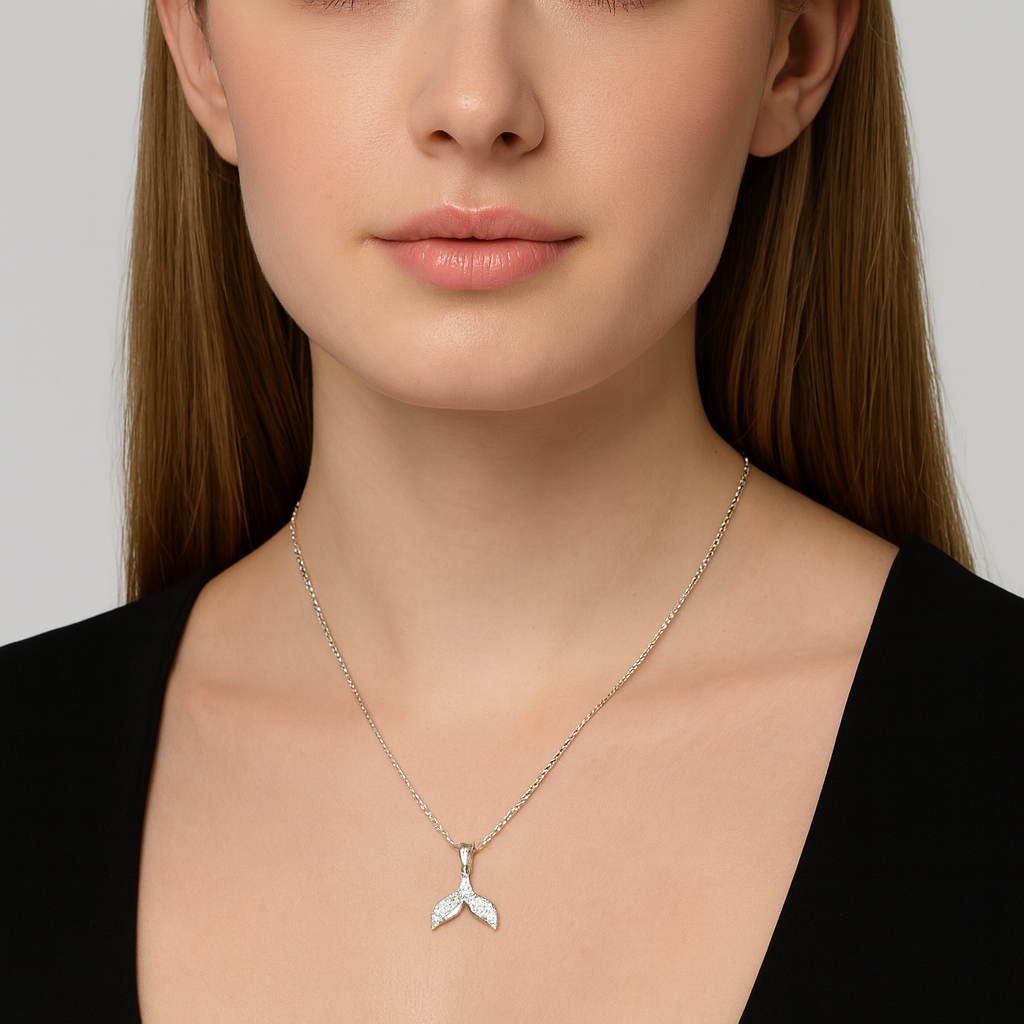 Silver Whale Tail Pendant Necklace - PEACORA