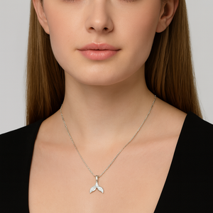 Silver Whale Tail Pendant Necklace - PEACORA