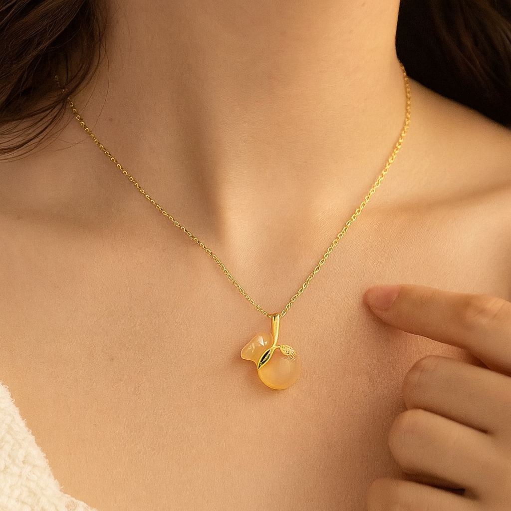 Golden Peach Gemstone Pendant Necklace - PEACORA