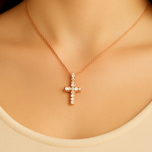 Rose Gold Vermeil Crystal Cross Necklace - PEACORA
