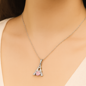 Eiffel Tower Pink Moissanite Necklace - PEACORA