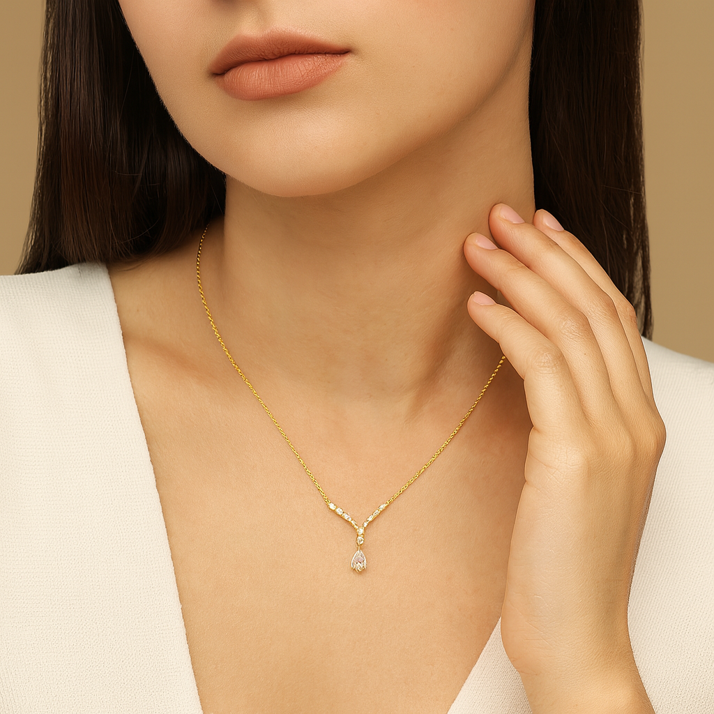 Golden Teardrop Crystal Pendant Necklace - PEACORA