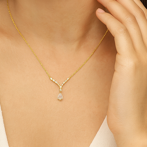 Golden Teardrop Crystal Pendant Necklace - PEACORA