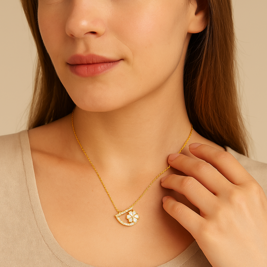 Golden Arc Floral Pendant Necklace - PEACORA