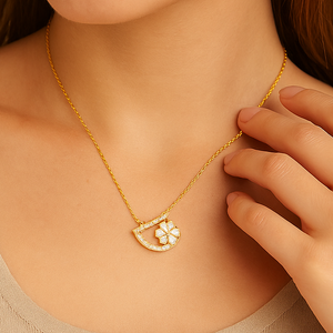 Golden Arc Floral Pendant Necklace - PEACORA