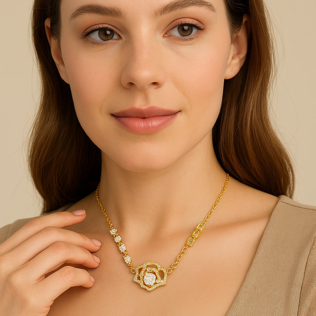 Radiant Rose Crystal Golden Necklace - PEACORA
