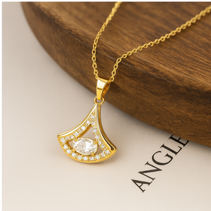 Modern Golden Triangle Crystal Pendant Necklace - PEACORA