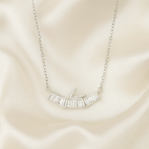 Silver Baguette Bamboo Crystal Pendant Necklace - PEACORA