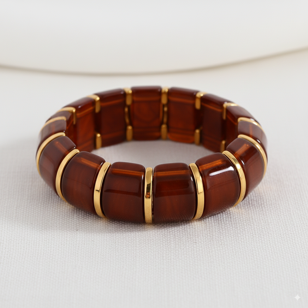 Chunky Resin-Style Stainless Steel Bangle – Tortoise Brown Finish - PEACORA