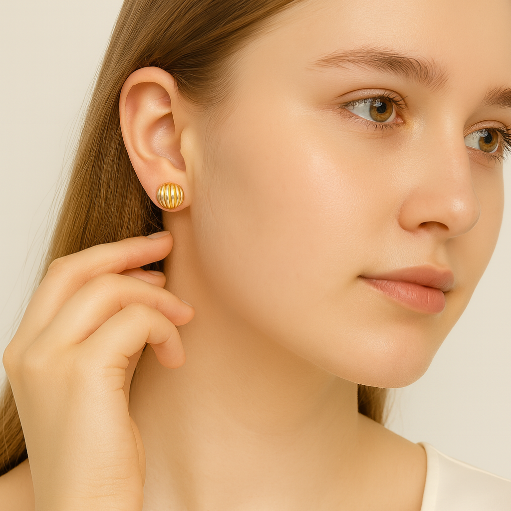 Classic Textured Gold Ball Studs - PEACORA