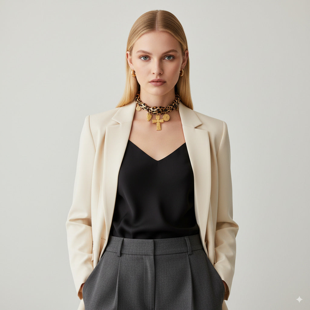 Cross Charm Scarf Necklace