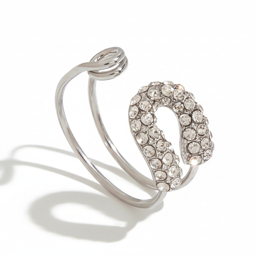 Crystal Horseshoe Open Ring SIlver