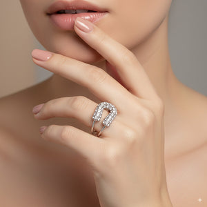 Crystal Horseshoe Open Ring – SIlver Finish Stainless Steel - PEACORA