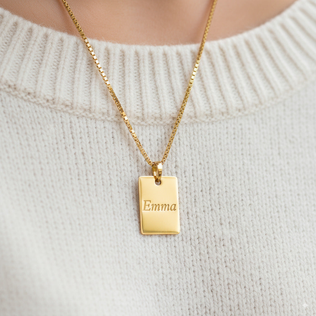 Custom Gold Rectangle Pendant Necklace
