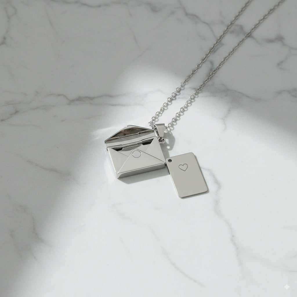 Custom Silver Envelope Locket Necklace