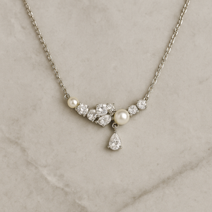 Elegant Pearl & Crystal Universe Necklace - PEACORA