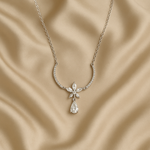 Floral Crystal Drop Pendant Necklace - PEACORA
