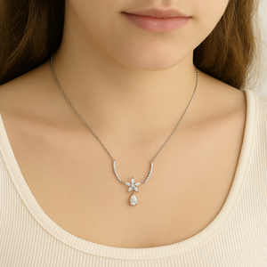 Floral Crystal Drop Pendant Necklace - PEACORA