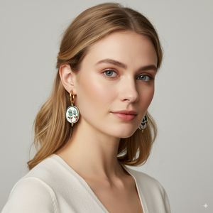 Stainless Steel Hoop Earrings with Blue Floral Charm – Gold Finish - PEACORA