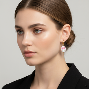 Stainless Steel Hoop Earrings with Blue Floral Charm – Gold Finish - PEACORA