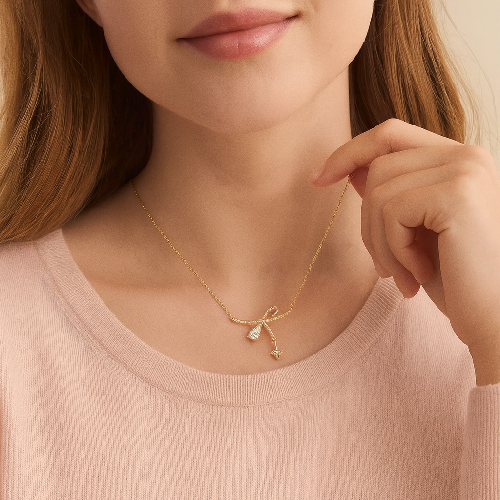 Gold Vermeil Bow and Star Necklace - PEACORA