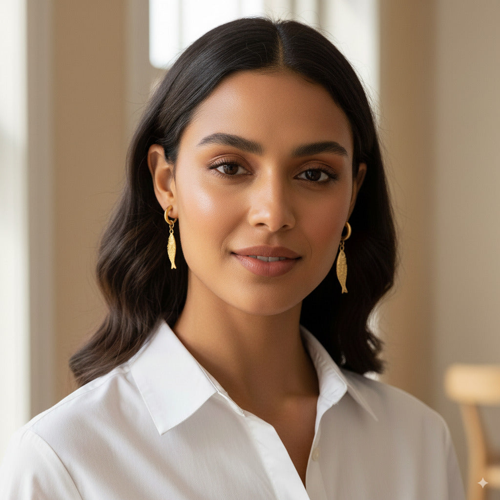 Gold Fish Charm Drop Earrings