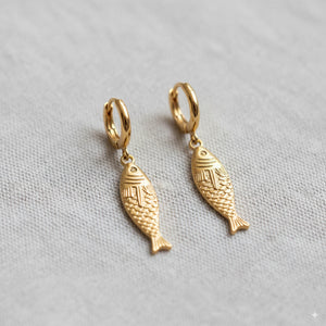 Gold Fish Charm Drop Earrings
