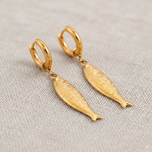 Gold Fish Charm Drop Earrings