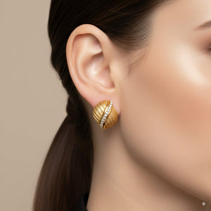 Gold Textured Statement Earrings with Crystal Accent