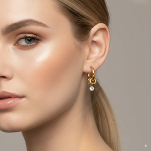 Mini Hoop Earrings with Crystal Charm